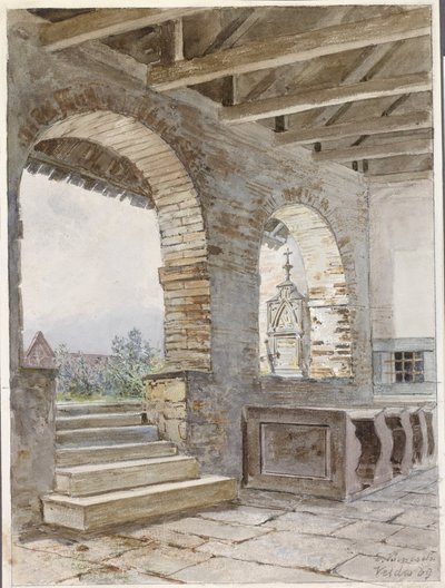 Voorplein van de Oude Parochiekerk in Bled door Ladislav Benesch